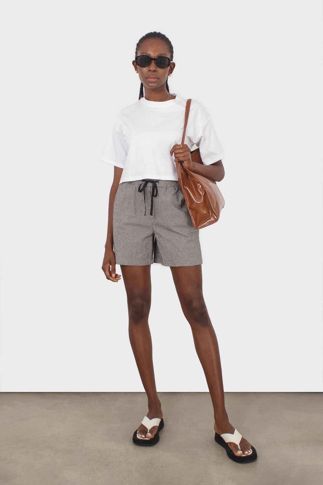 Black and white gingham drawstring shorts_2