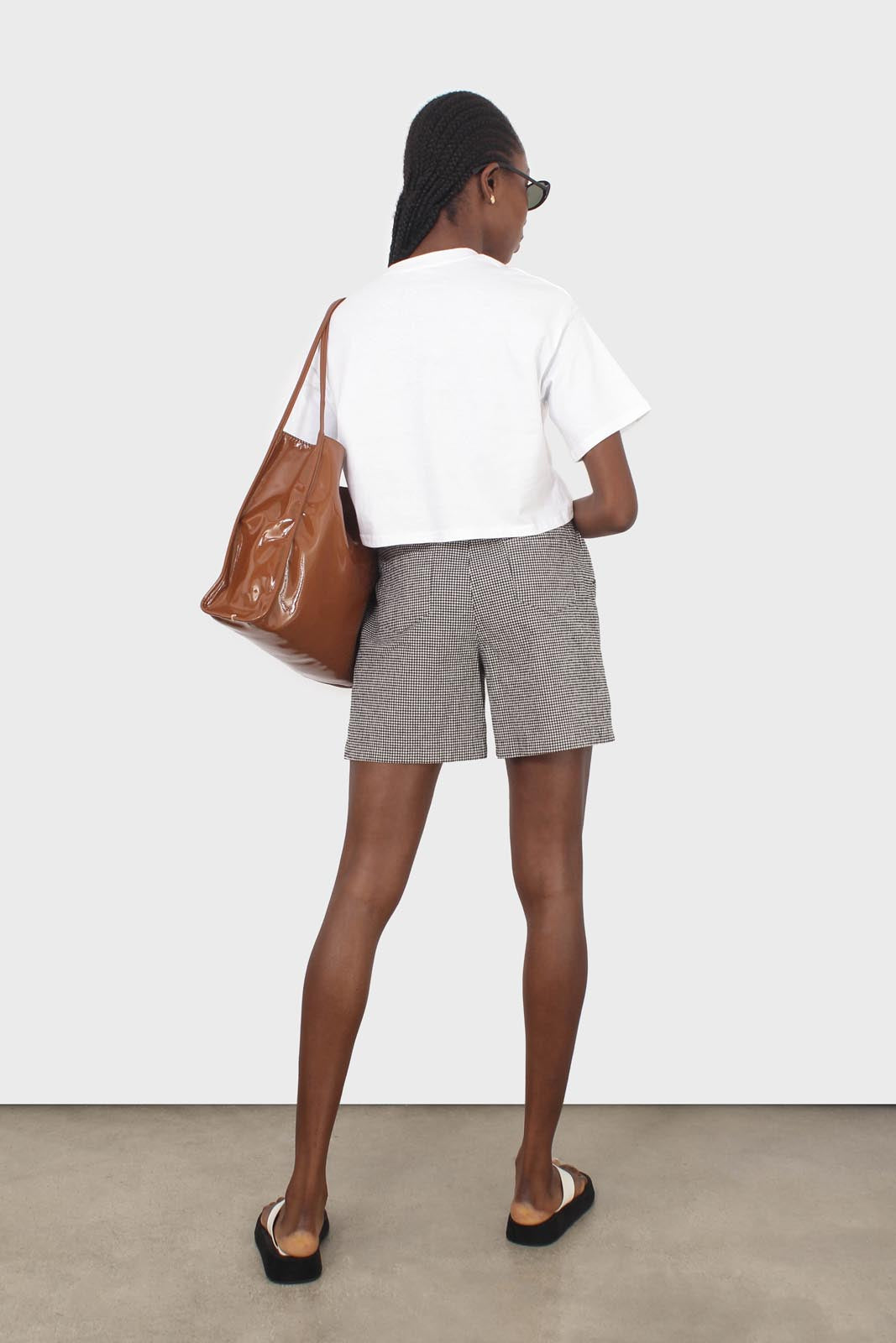 Black and white gingham drawstring shorts_6