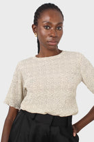 White and black dots micro pleated top_1