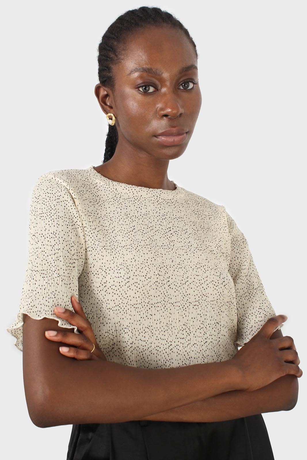 White and black dots micro pleated top_9