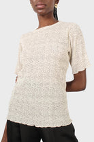 White and black dots micro pleated top_4