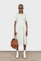 Light green gingham checked side tie midi dress_1