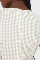 Light green gingham checked side tie midi dress_7