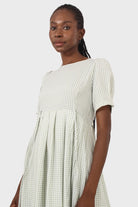 Light green gingham checked side tie midi dress_4