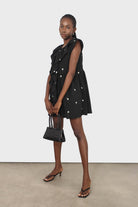 Black and white daisy ruffle dress_1