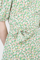 Green and pink floral wrap style midi dress_5
