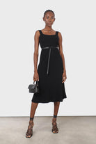 Black square neckline ribbed midi dress_1