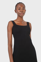 Black square neckline ribbed midi dress_3
