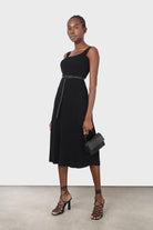 Black square neckline ribbed midi dress_12
