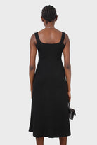 Black square neckline ribbed midi dress_7