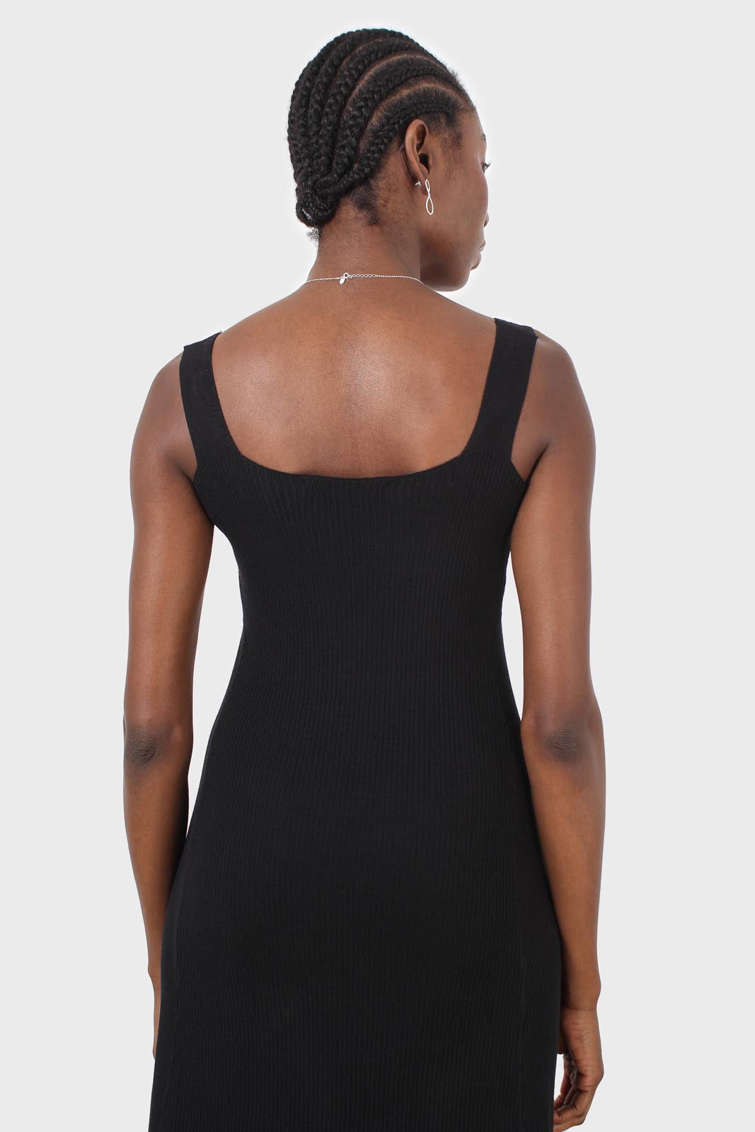 Black square neckline ribbed midi dress_5
