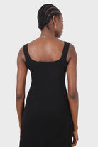 Black square neckline ribbed midi dress_5