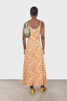 Orange dappled tie waist strappy midi dress_2