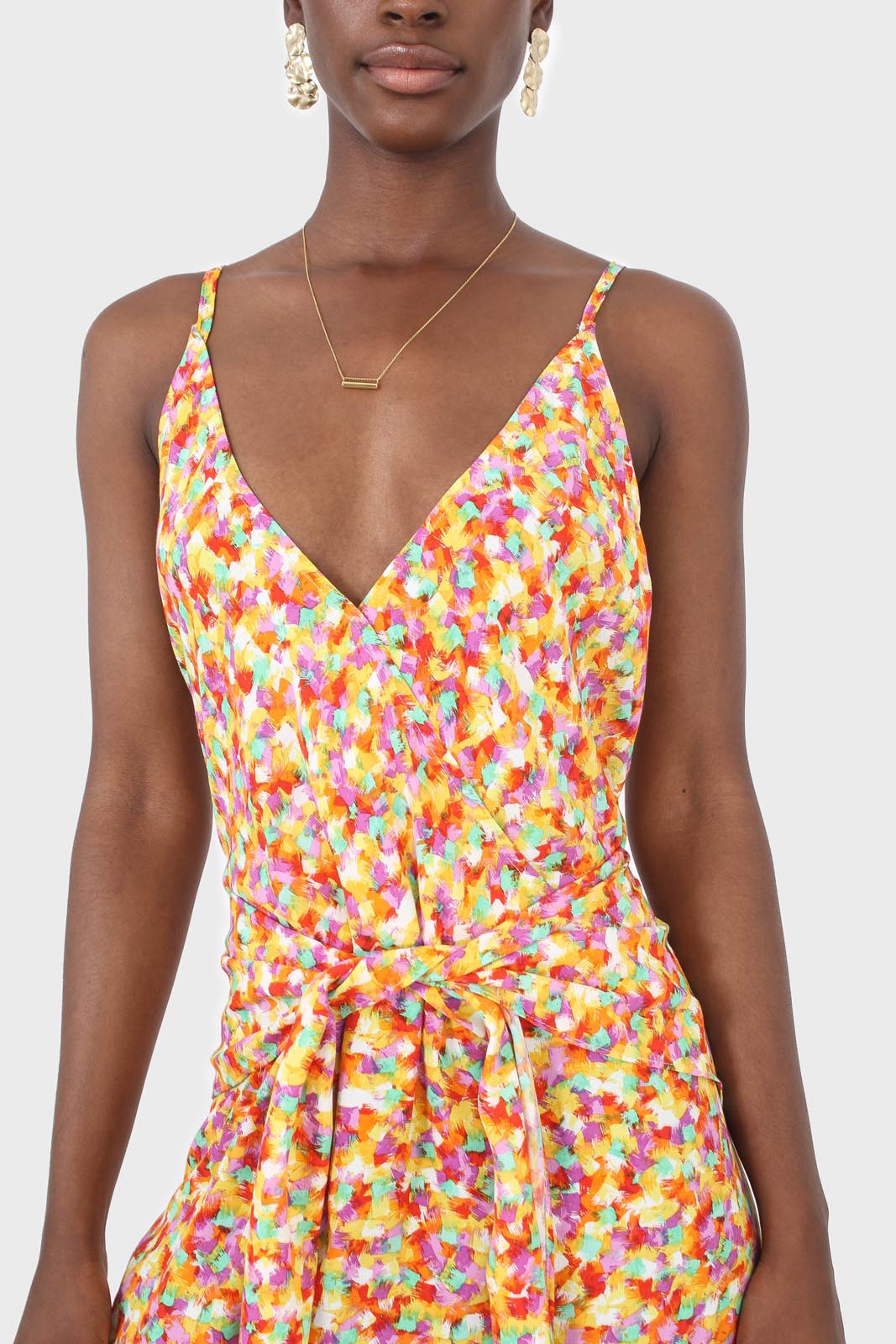 Orange dappled tie waist strappy midi dress_9