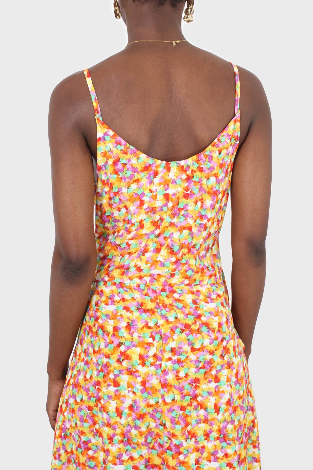 Orange dappled tie waist strappy midi dress_5