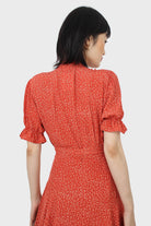 Orange and ivory floral puffed sleeve wrap mini dress_8