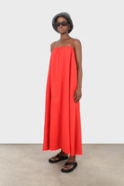 Bright red thin strap maxi dress_1