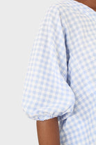 Blue gingham tie back puff sleeved top_6