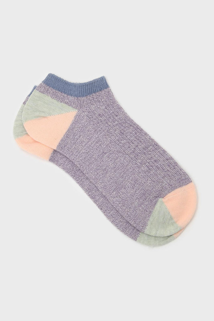 Purple flecked color block ankle socks_1