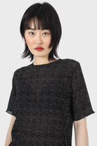 Black and white dots micro pleated top_6