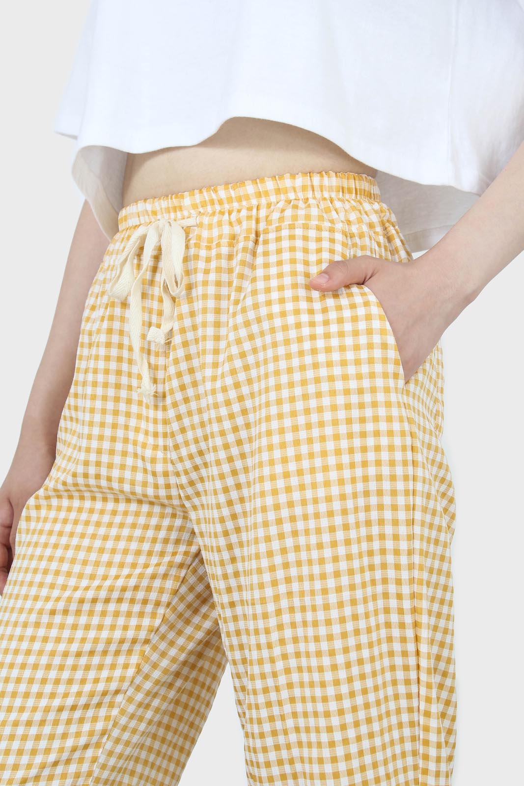 Mustard small gingham loose fit  trousers