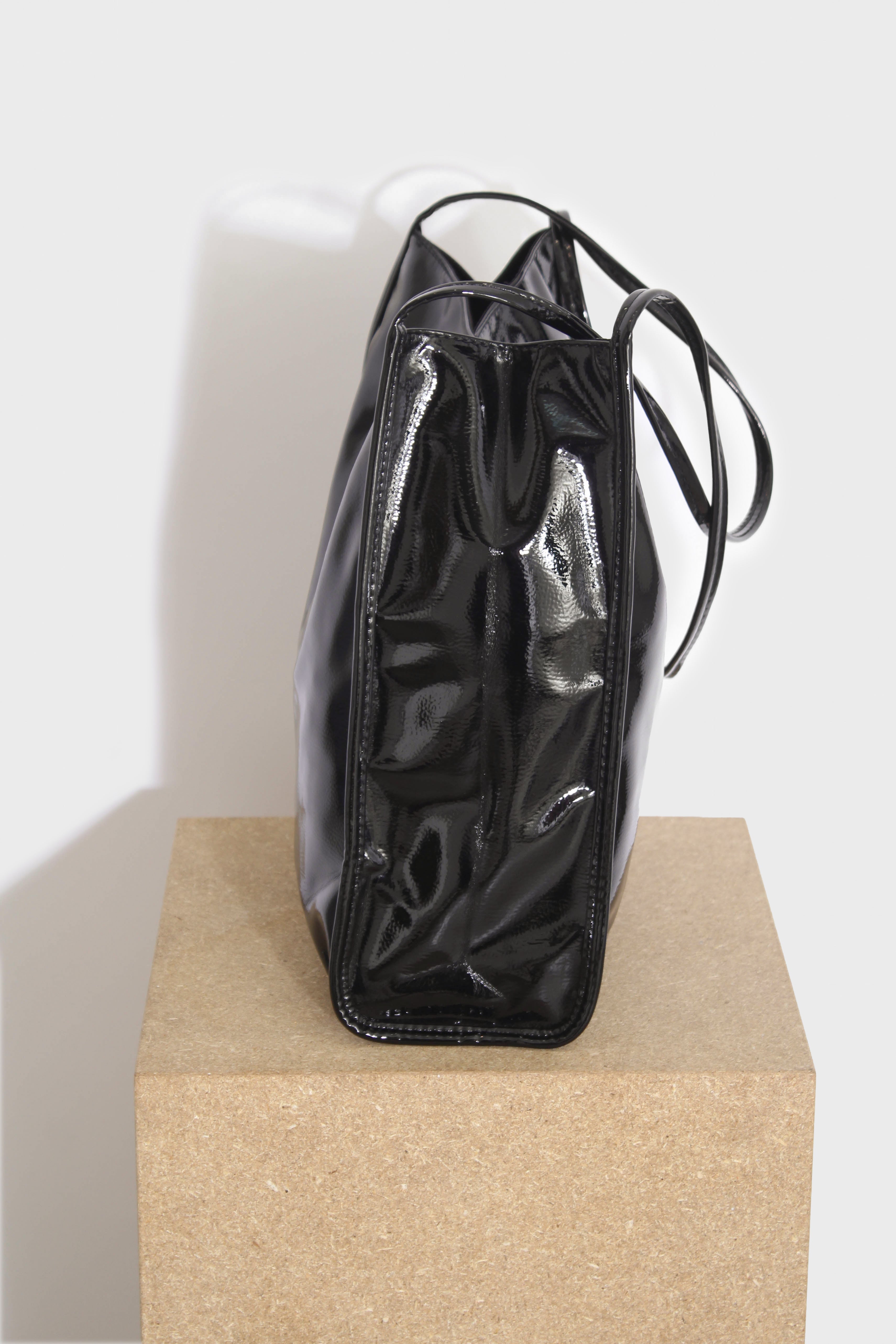 Black high shine PVC tote bag