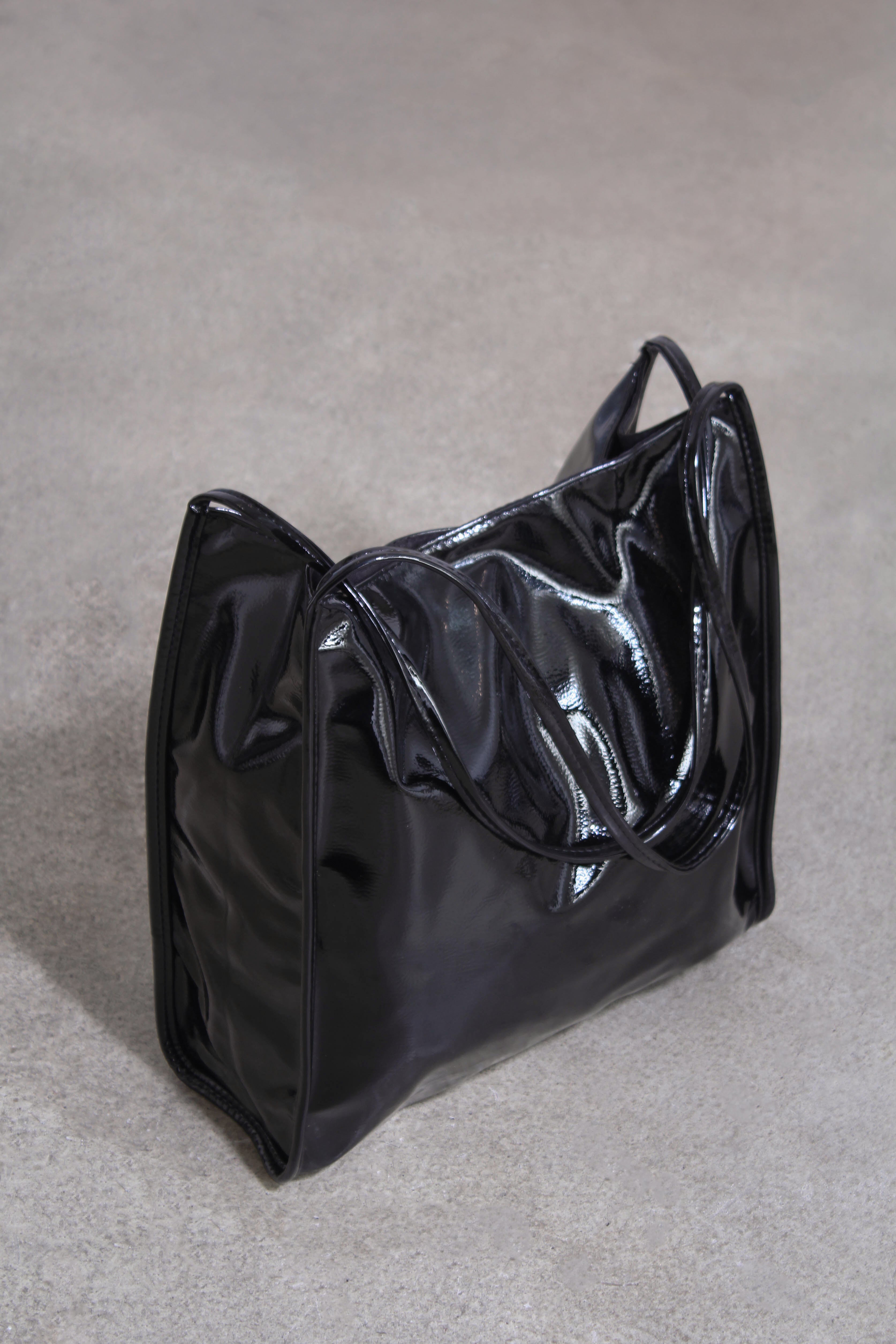 Black high shine PVC tote bag