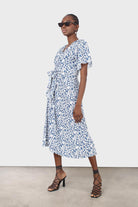 Blue tiny floral print wrap midi dress_8