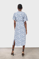 Blue tiny floral print wrap midi dress_2