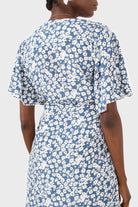 Blue tiny floral print wrap midi dress_4