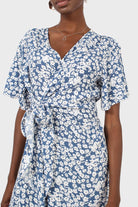 Blue tiny floral print wrap midi dress_3