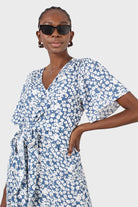 Blue tiny floral print wrap midi dress_9