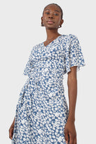 Blue tiny floral print wrap midi dress_7