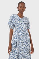 Blue tiny floral print wrap midi dress_6