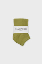 Olive texture ribbed ankle socks_4