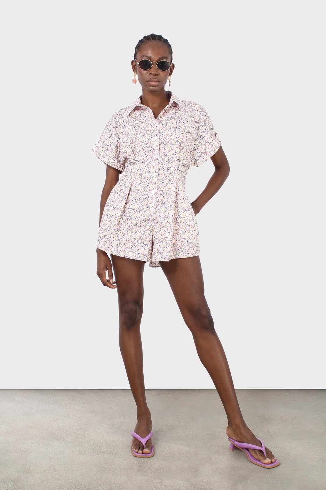 Pink and yellow ditsy floral romper_2