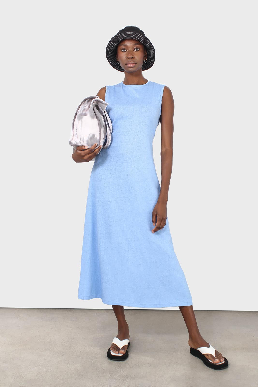 Baby blue peek back jersey dress