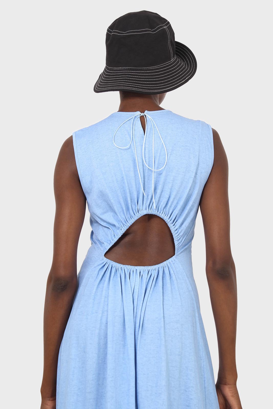 Baby blue peek back jersey dress