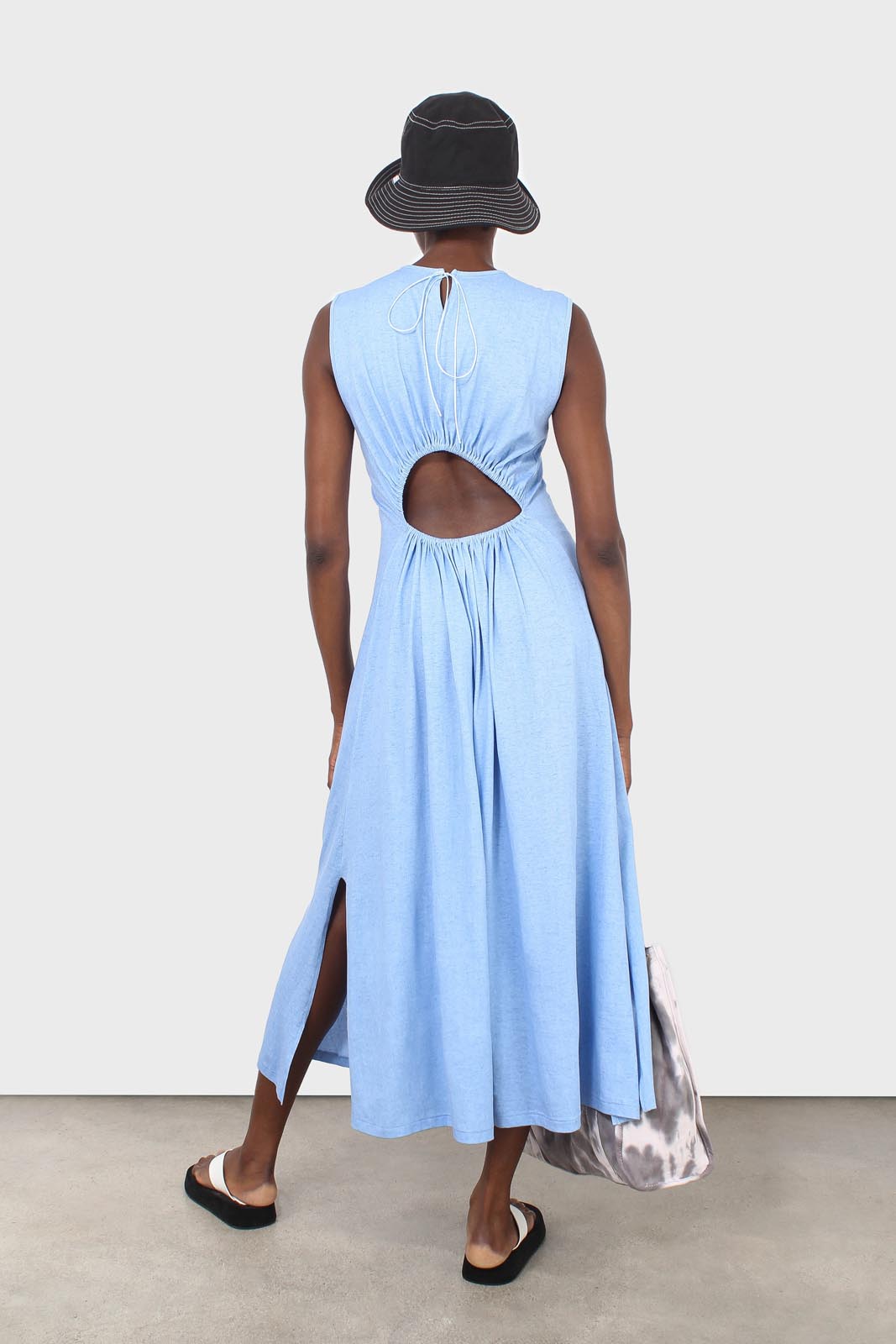 Baby blue peek back jersey dress