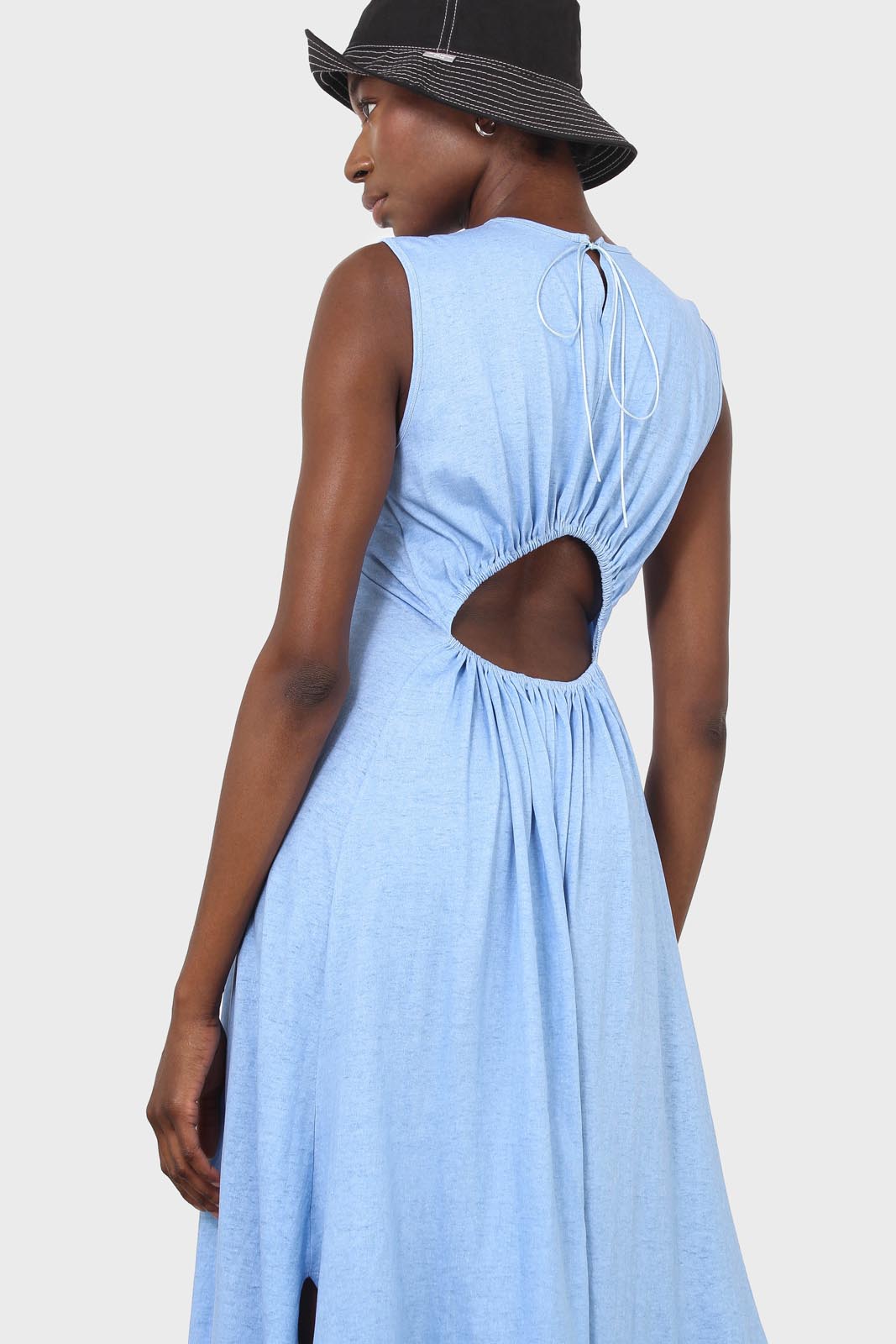 Baby blue peek back jersey dress