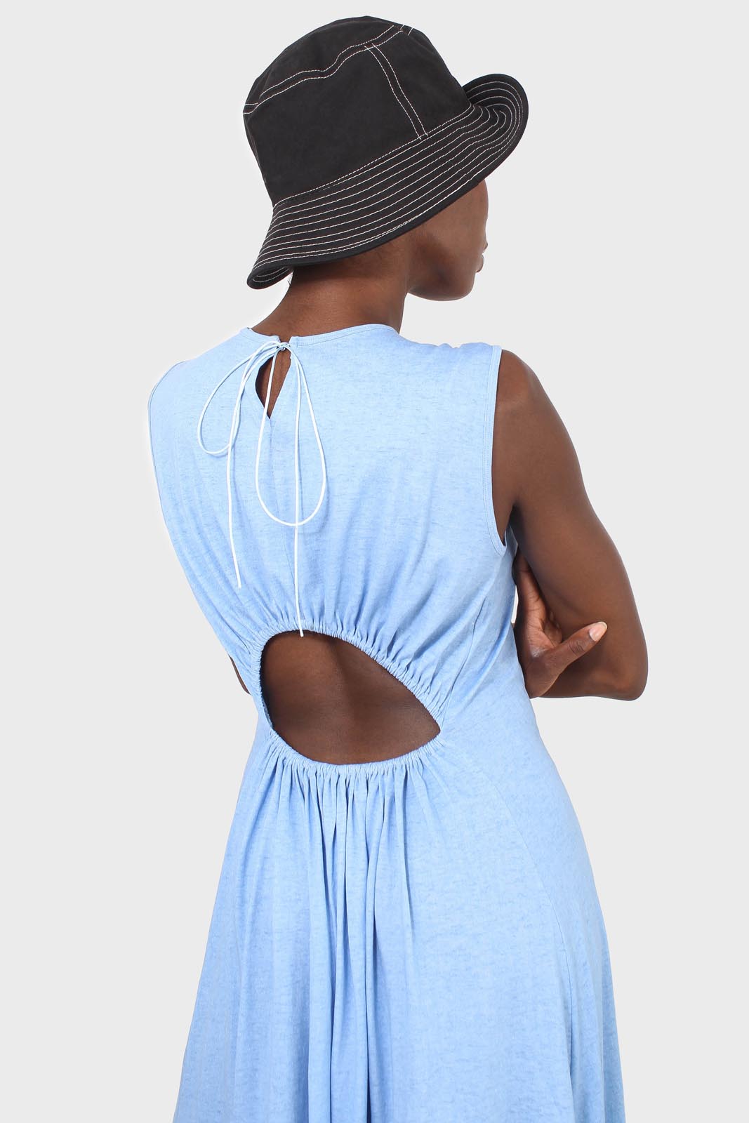 Baby blue peek back jersey dress