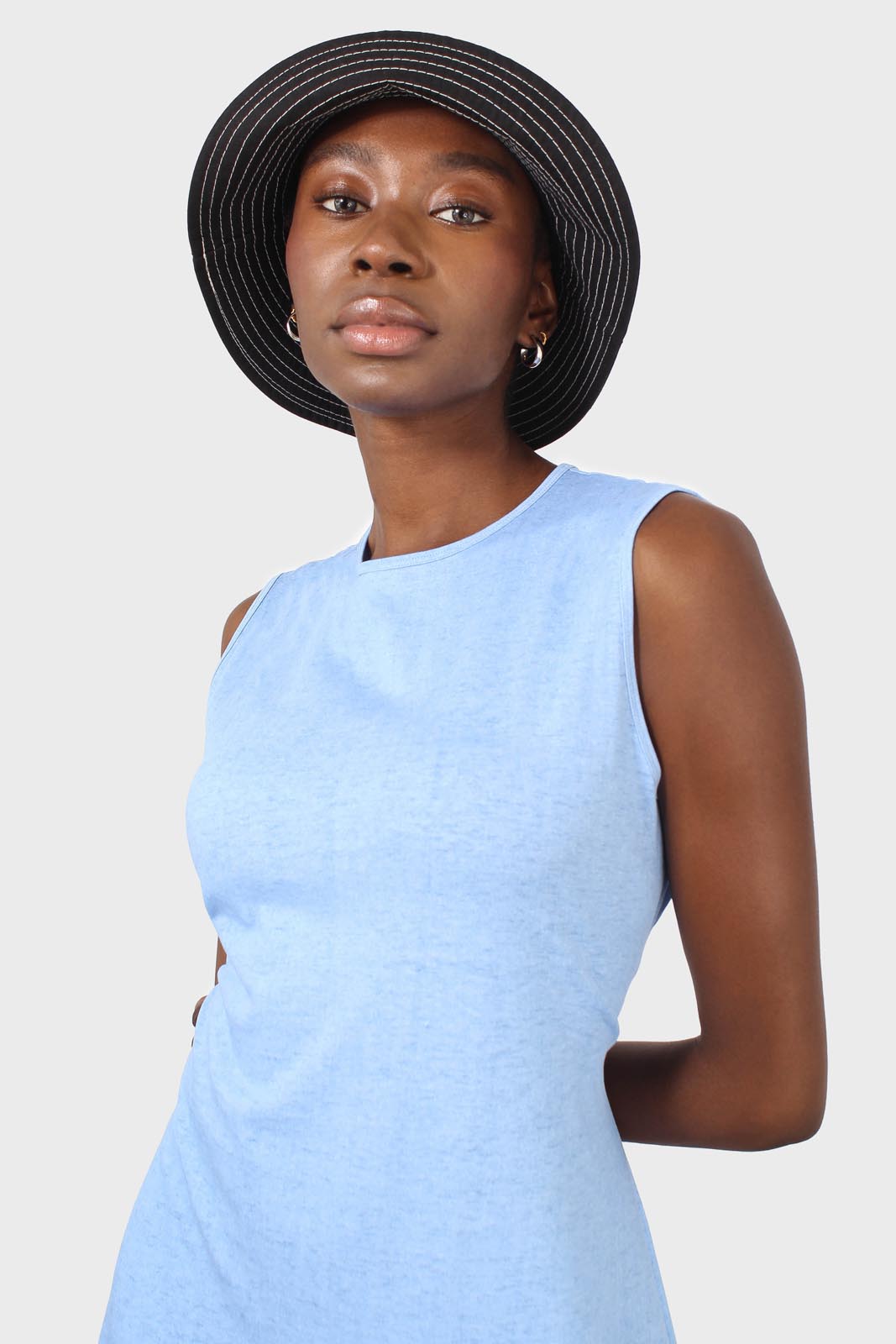 Baby blue peek back jersey dress