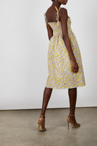 Orange and lilac floral print ruched bodice midi dress_5