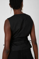 Black ruched cutout sleeveless blouse_6