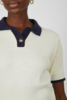 Ivory and navy contrast trim knit polo_2