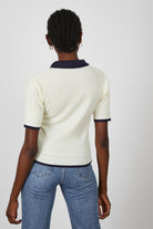 Ivory and navy contrast trim knit polo_3