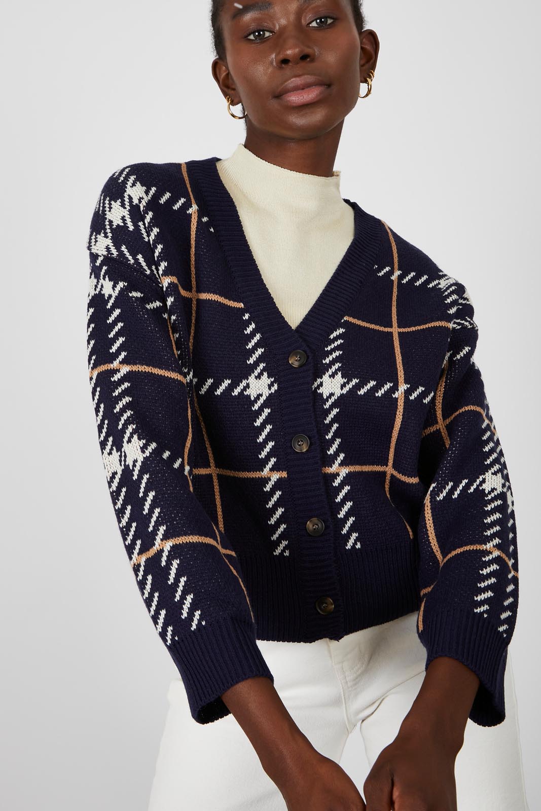 Blue bold checked button up cardigan_1