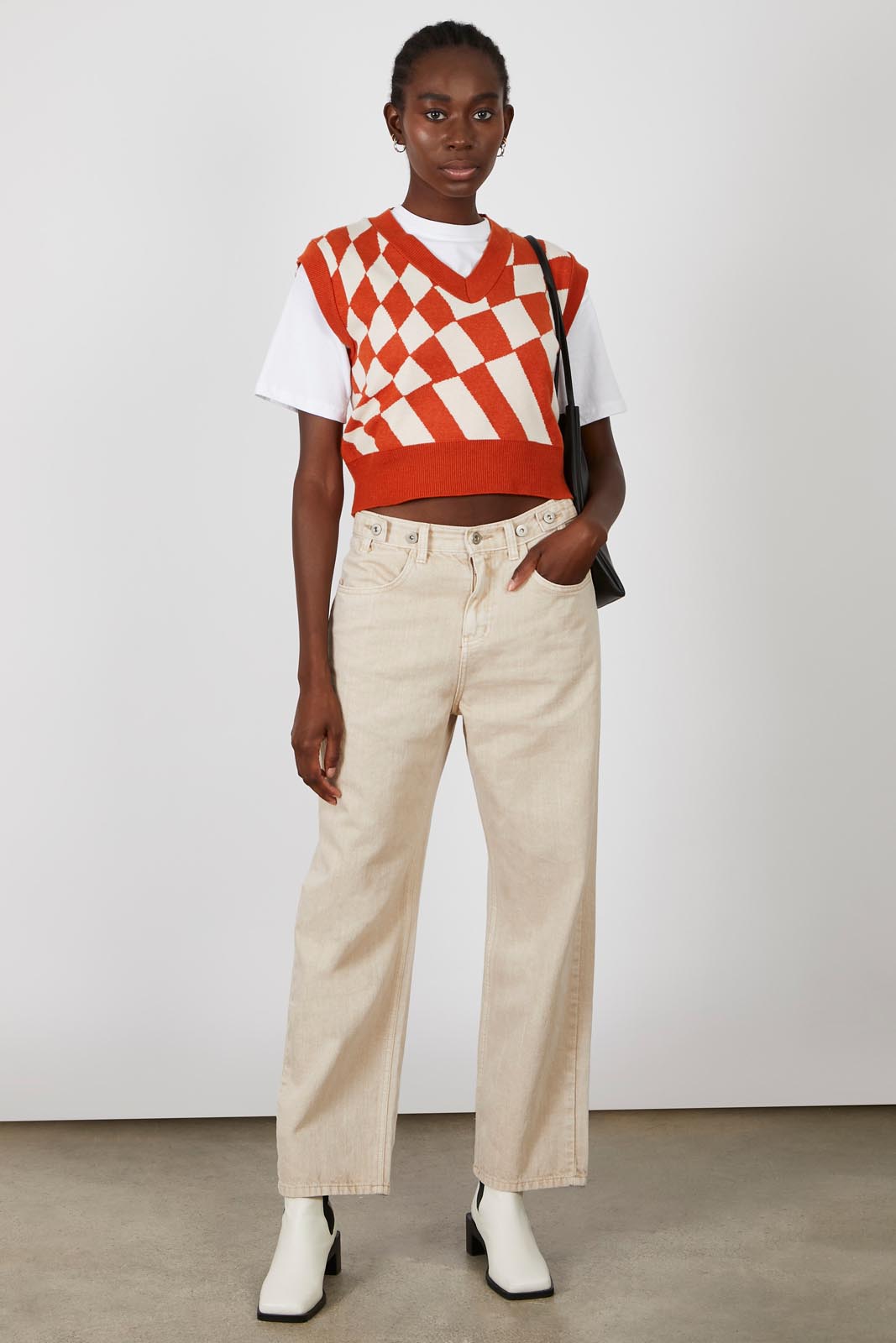 Orange and ivory psychedelic intarsia sweater vest_5