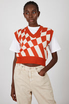 Orange and ivory psychedelic intarsia sweater vest_1