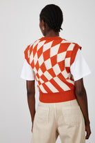 Orange and ivory psychedelic intarsia sweater vest_3